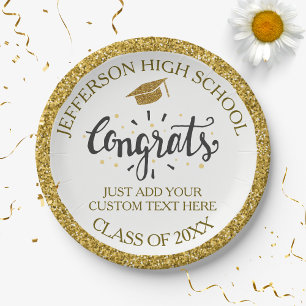 Custom Graduation Congrats Grad Gold Class of 20XX Paper Plate