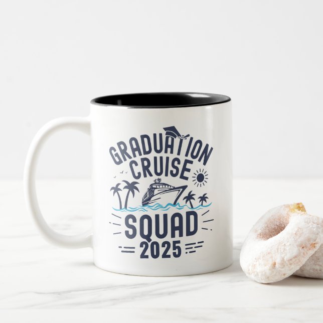 Custom Graduation Cruise Squad Grad Trip Group Two-Tone Coffee Mug (With Donut)
