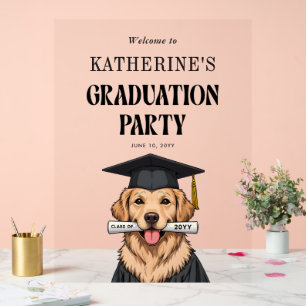 Custom Graduation Cute Golden Retriever Dog Acrylic Sign