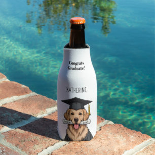 Custom Graduation Cute Golden Retriever Dog Bottle Cooler