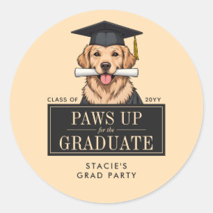 Custom Graduation Cute Golden Retriever Dog Classic Round Sticker