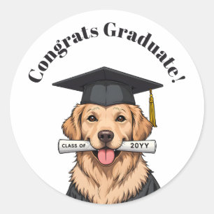Custom Graduation Cute Golden Retriever Dog Classic Round Sticker