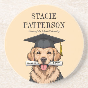 Custom Graduation Cute Golden Retriever Dog Coaster