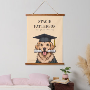 Custom Graduation Cute Golden Retriever Dog Hanging Tapestry