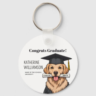 Custom Graduation Cute Golden Retriever Dog Key Ring
