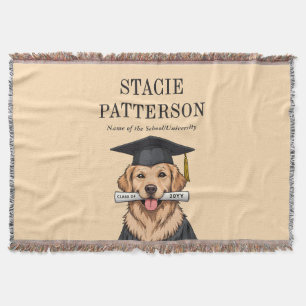 Custom Graduation Cute Golden Retriever Dog Throw Blanket