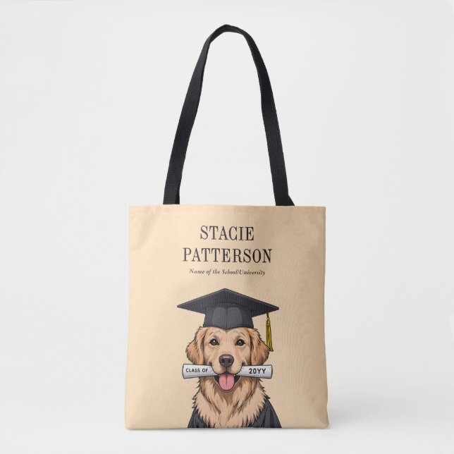 Custom Graduation Cute Golden Retriever Dog Tote Bag (Front)