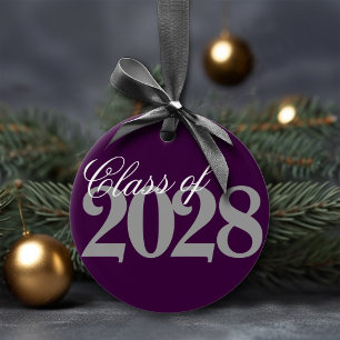 Custom Graduation   Eggplant Grey Grad Keepsake Ceramic Tree Decoration