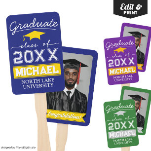 Custom Graduation Garden Flag Name & School Name Hand Fan