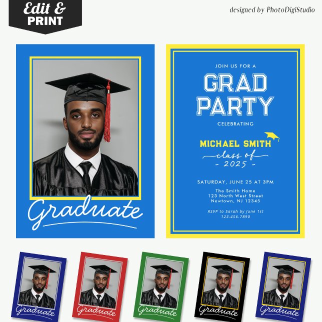 Custom Graduation Invitation Card | Classic Design (Custom Graduation Invitation Card | Blue and Yellow Classic Design for Graduation Party and Ceremony)