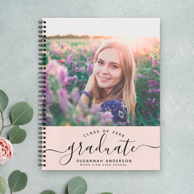 Custom Graduation Modern Blush Script Photo Guest Notebook (Creator Uploaded)
