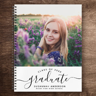 Custom Graduation Modern Chic Script Photo Guest Notebook