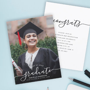 Custom Graduation Modern Elegant Script Photo Invitation