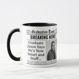 Custom Graduation Mug, Fun Personalised Newspaper Mug