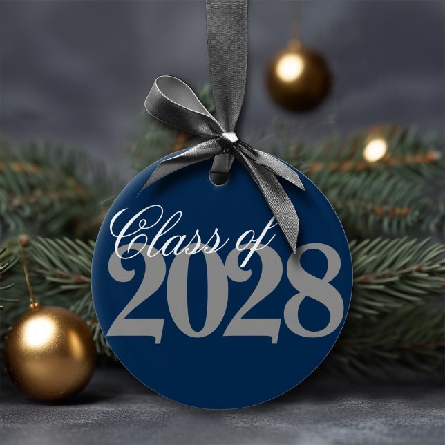 Custom Graduation | Navy Blue Grey Grad Keepsake Ceramic Tree Decoration (Creator Uploaded)
