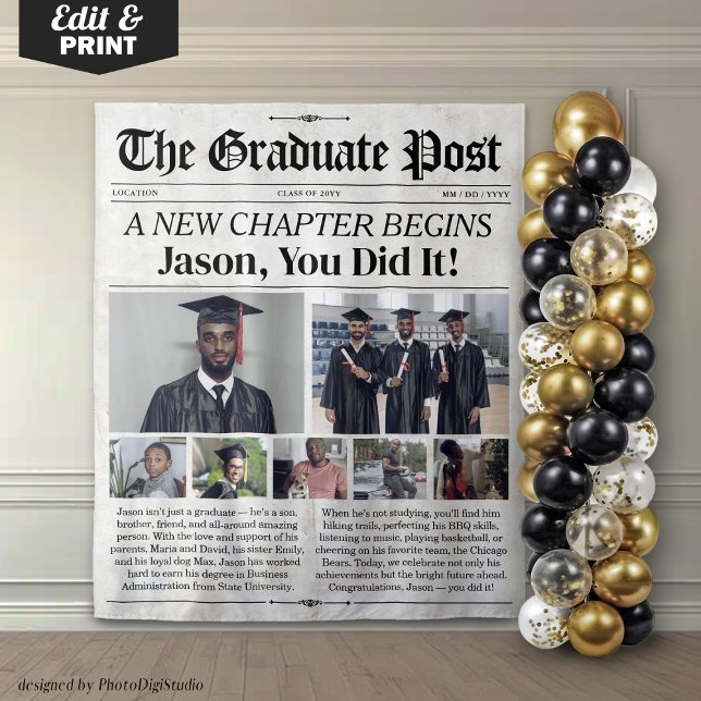 Custom Graduation Newspaper Graduate Banner Party  Tapestry (Custom Graduation Newspaper Graduate Banner Party Tapestry
)