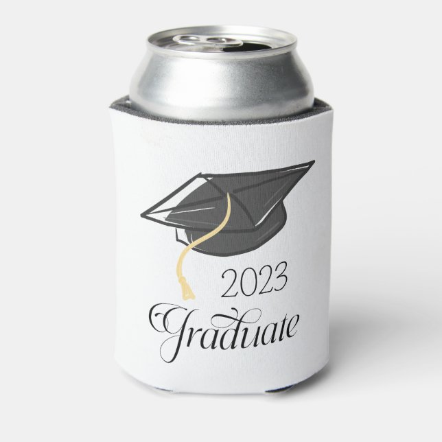 Custom Graduation Party Black Graduation Cap Can Cooler (Can Back)