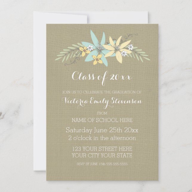 Custom Graduation Party Invitation Burlap Floral (Front)