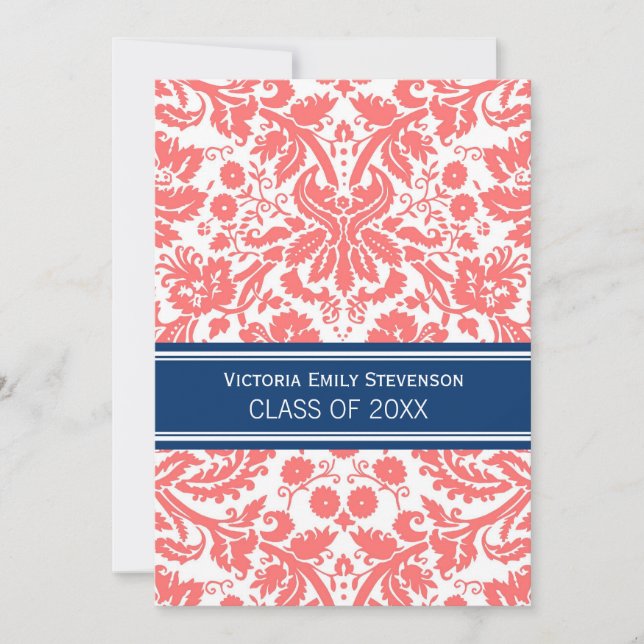 Custom Graduation Party Invitation Coral Blue (Front)