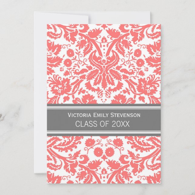 Custom Graduation Party Invitation Coral Grey (Front)