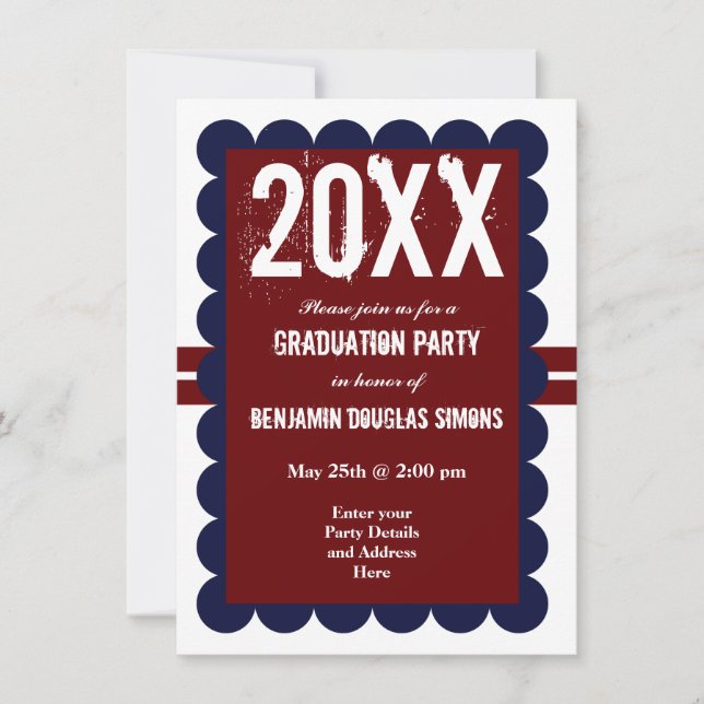 Custom Graduation Party Invitations Red Navy Blue (Front)