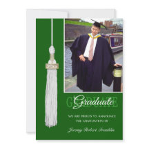 Custom Graduation Party Invite Green White Tassel