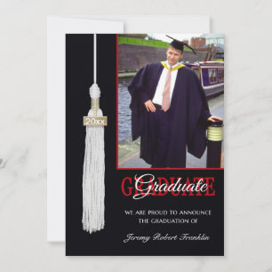 Custom Graduation Party Invite Red & Black Tassel