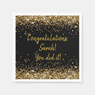 Custom Graduation Party Personalised Black & Gold Napkin
