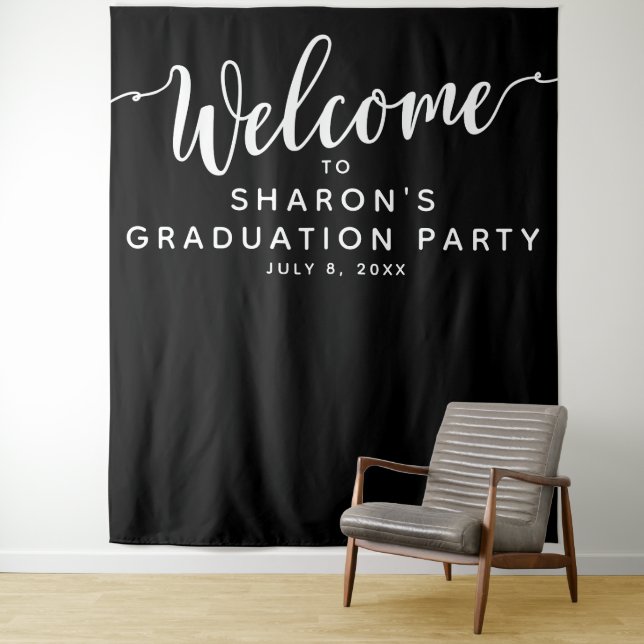 Custom graduation Party Photo Booth Backdrop Tapestry (In Situ)