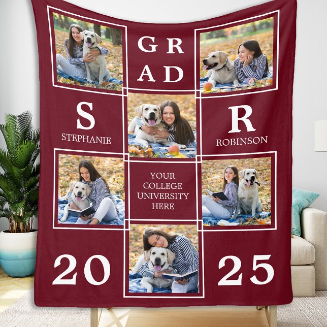 Custom Graduation Personalised 6 Photo Collage Fleece Blanket (Creator Uploaded)