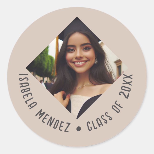 Custom Graduation Photo Announcement Classic Round Sticker (Front)