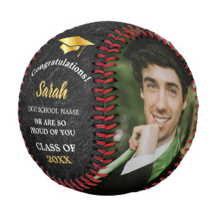 Custom Graduation Photo Class Of 2025 Black & Gold Baseball