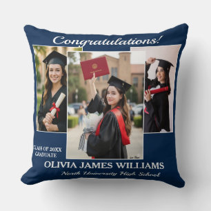 Custom Graduation Photo Collage Navy Blue Cushion