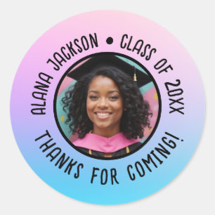 Custom Graduation Photo Gradient Thank You Favour Classic Round Sticker