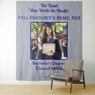 Custom Graduation Photo Navy Blue Backdrop Banner Tapestry