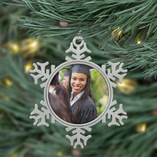 Custom Graduation Photo Snowflake Pewter Christmas Ornament