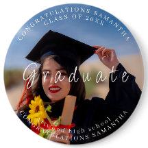 Custom Graduation Photo Text Round Button