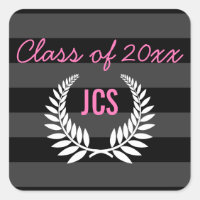 Custom Graduation Postage, Black and Pink Monogram