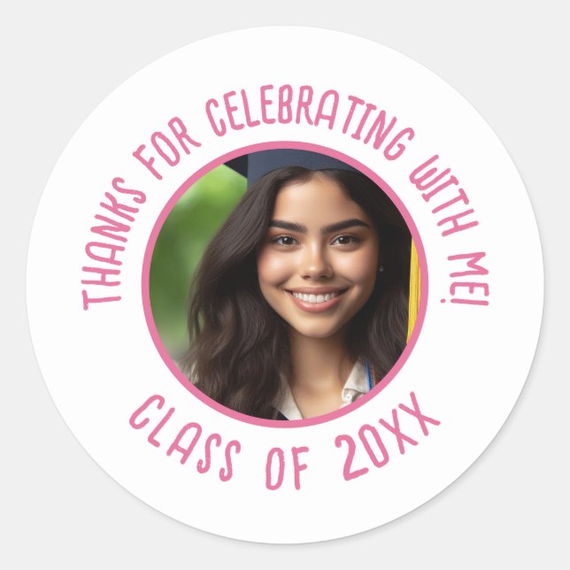 Custom Graduation Thank You Photo  Classic Round Sticker (Front)