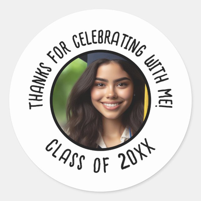 Custom Graduation Thank You Photo  Classic Round Sticker (Front)