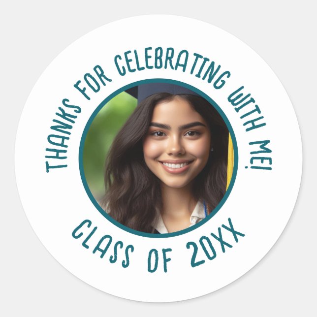 Custom Graduation Thank You Photo  Classic Round Sticker (Front)
