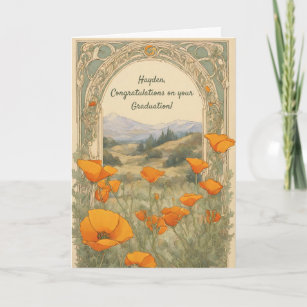 Custom Graduation Vintage Floral Poppy Art Nouveau Card