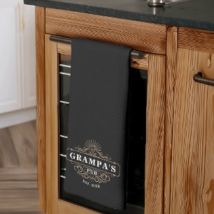 Custom Grampa's Pub Year Established Tea Towel