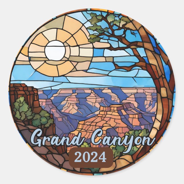 Custom Grand Canyon Faux Stained Glass  Classic Round Sticker (Front)