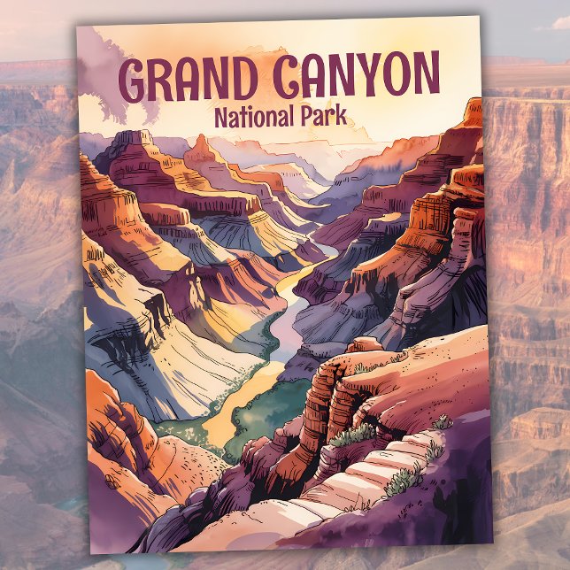 Custom Grand Canyon South Rim Colourful Watercolor Postcard (Custom Grand Canyon South Rim Colorful Watercolor Postcard)