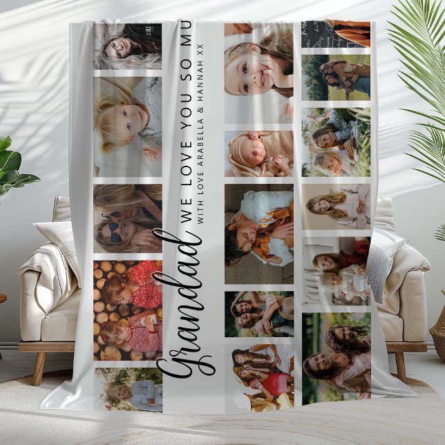 Custom Grandad 18 Photo Collage Fleece Blanket (Creator Uploaded)
