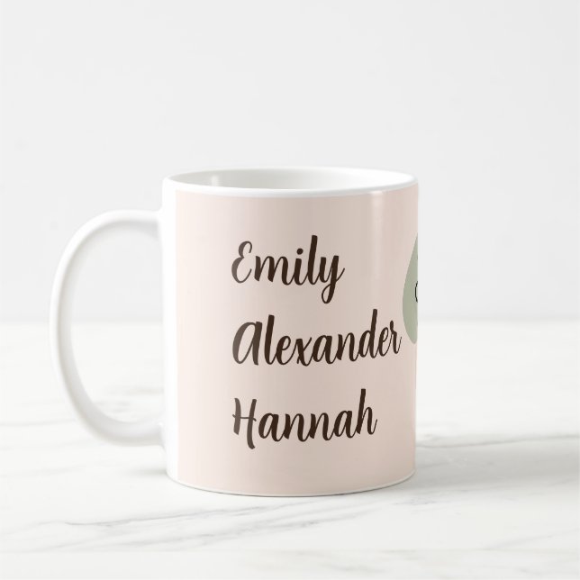 Custom Grandchildren Names Minimal Floral line art Coffee Mug (Left)