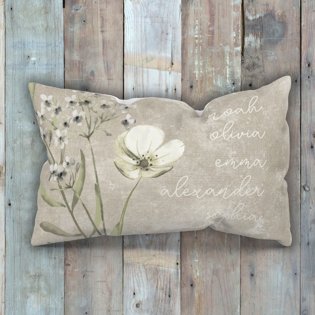 Custom Grandchildren Names Rustic Floral Script Decorative Cushion (Creator Uploaded)