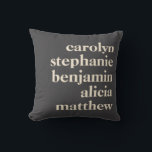 Custom Grandchildren Names Stylish Black Grey Cushion<br><div class="desc">Make your space more personal with this custom name pillow, designed with a bold typographic layout on a modern dark background. Perfect for showcasing family names, a friend group, or meaningful words, this stylish throw pillow adds a cosy and sentimental touch to any home. Customise with your own text to...</div>