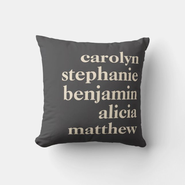 Custom Grandchildren Names Stylish Black Grey Cushion (Front)
